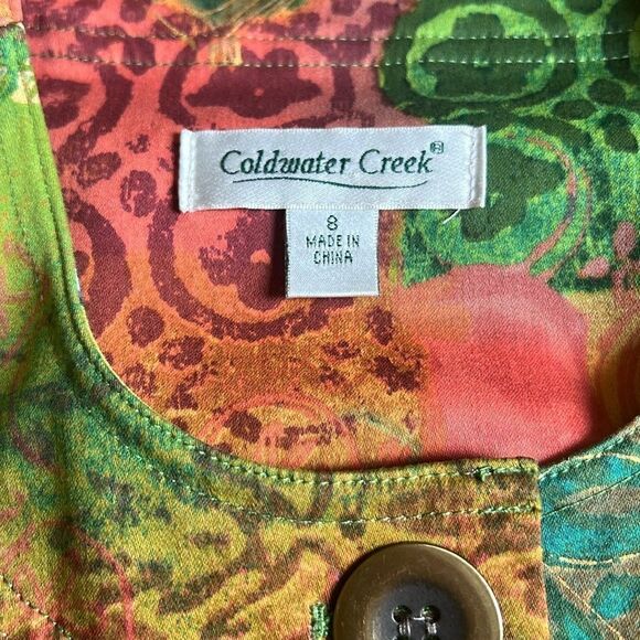 Coldwater Creek Size 8 Long Sleeve Floral Button Up Blazer Jacket Green Blue - Picture 5 of 6